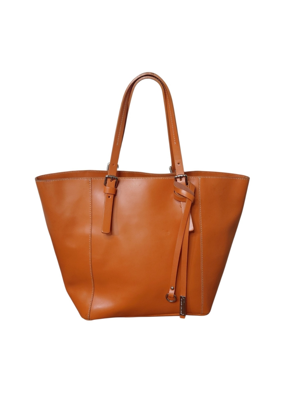 Italian Orange Leather Tote Shoulder Bag